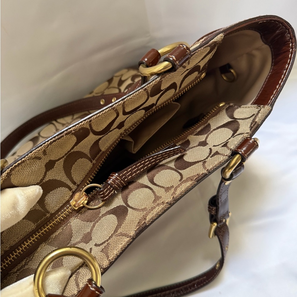 Coach Signature Canvas Tote Bag in Khaki/Brown - Picture 6 of 12
